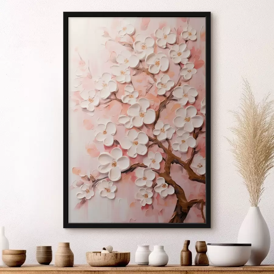 Fototapeedid Õitsev haru: reljeefne kompositsioon heleroosa toonides f45543