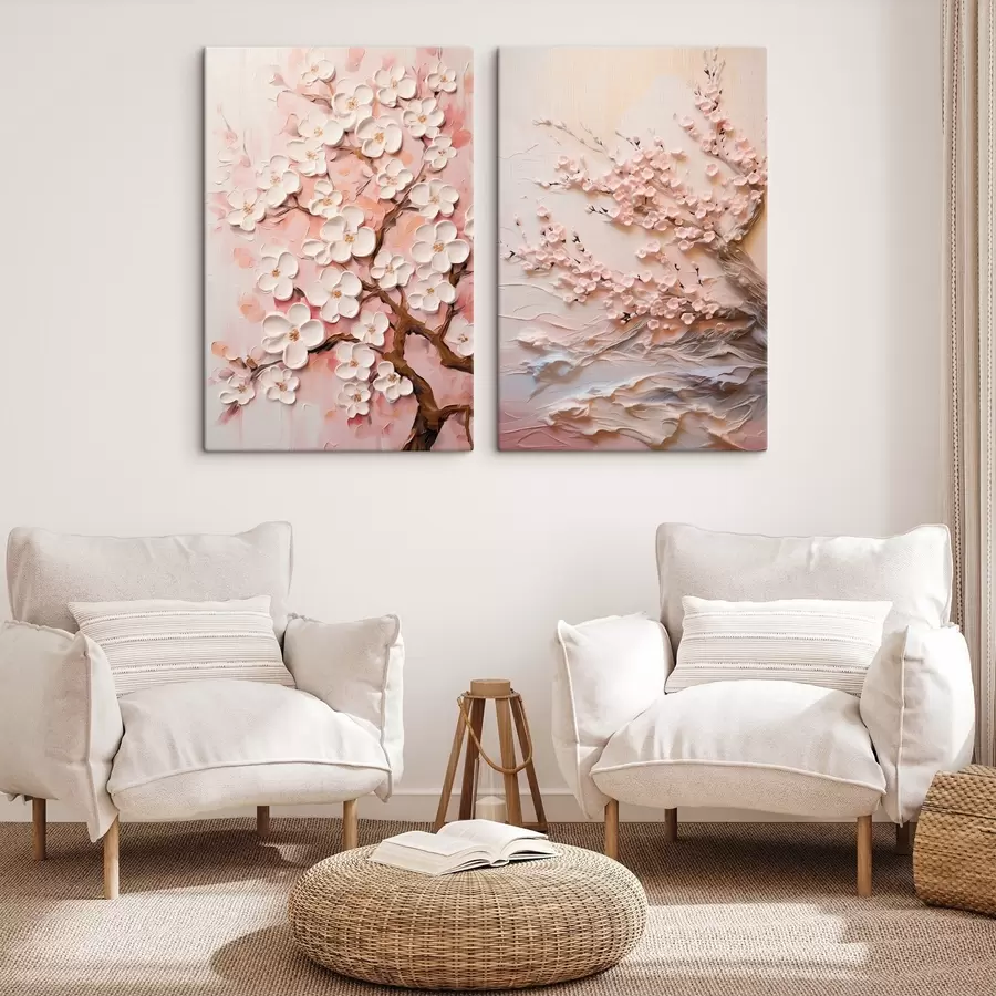Pilt Õitsev sakura: kompositsioon impasto stiilis m00638