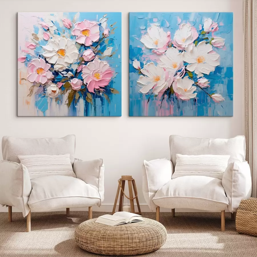 Pilt Abstraktsed lilled: dekoratiivne kompositsioon roosa ja sinistes toonides m00643