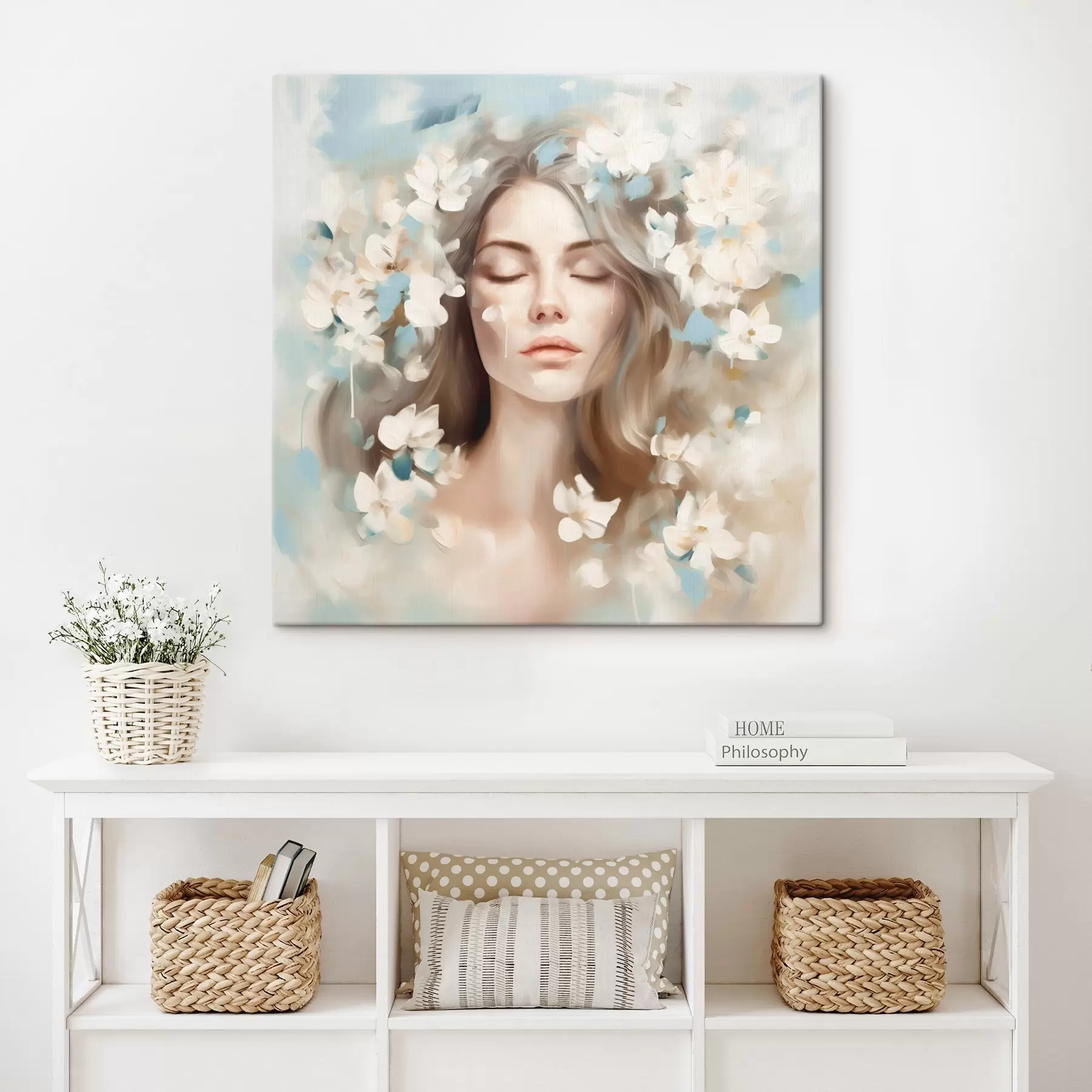 Pilt Abstraktne portree naisest koos pintslitõmmetega lilledega s45450