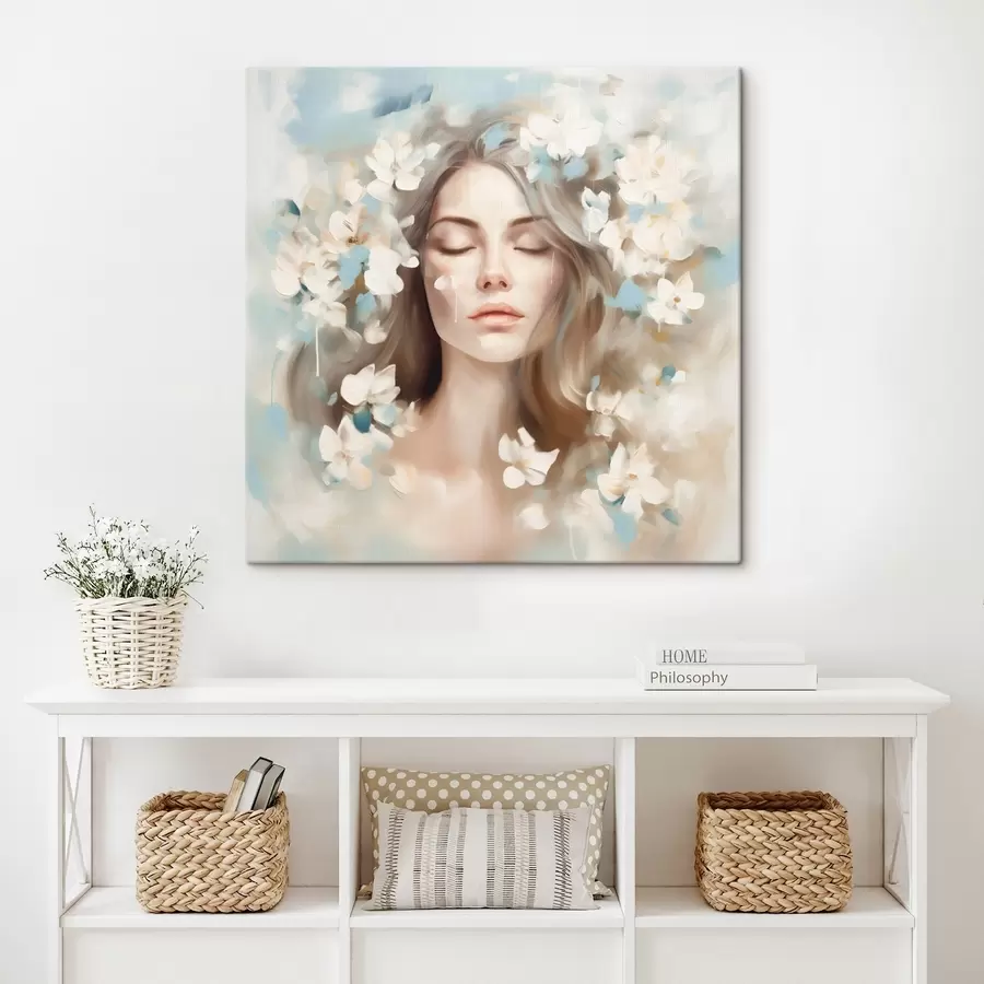 Pilt Abstraktne portree naisest koos pintslitõmmetega lilledega s45450