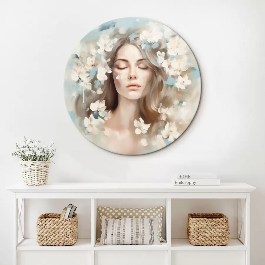 Pilt Abstraktne portree naisest koos pintslitõmmetega lilledega r45450