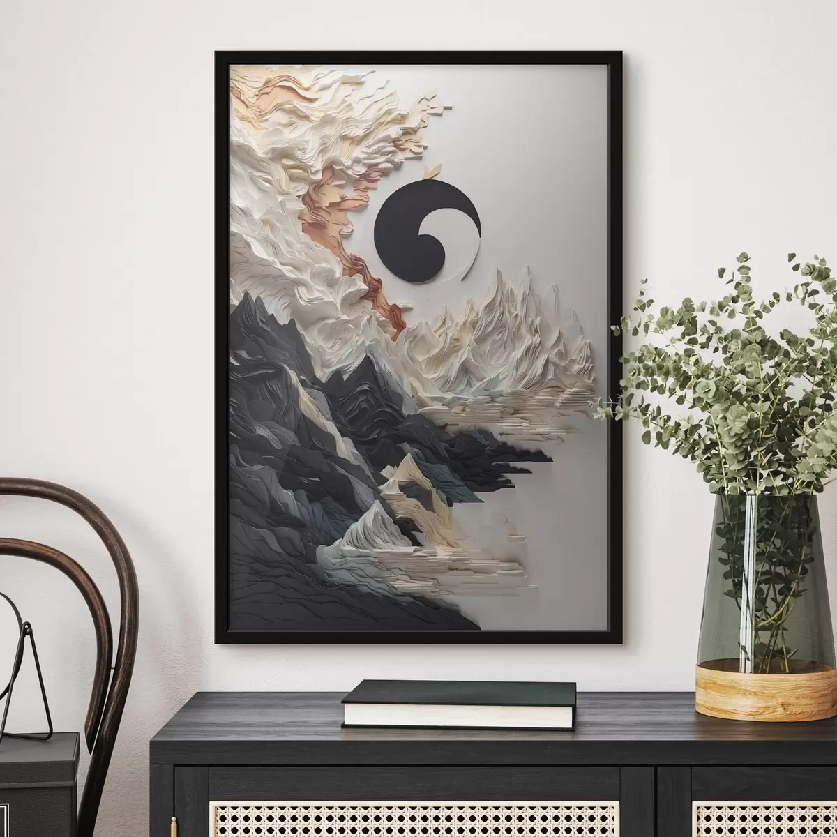 Plakat Abstraktne maastik koos mägedega paberi stiilis f45482