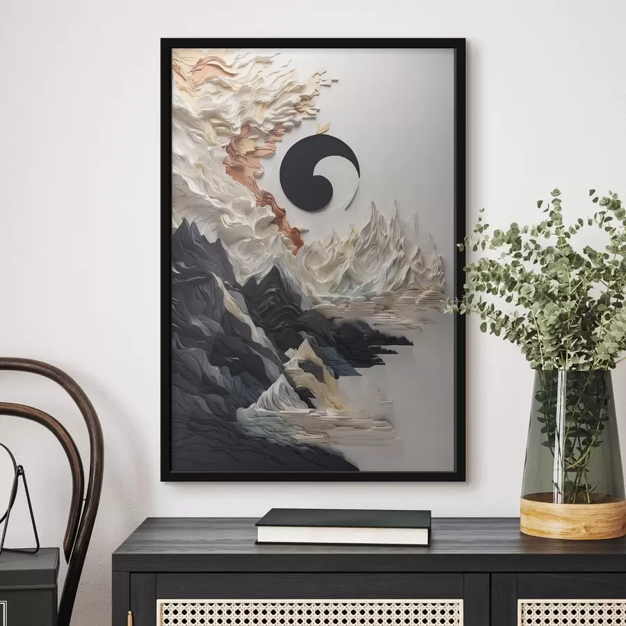 Fototapeedid Abstraktne maastik koos mägedega paberi stiilis f45482