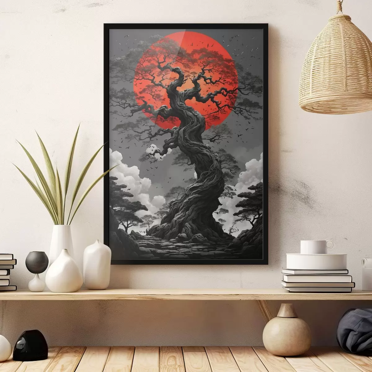 Plakat Abstraktne maastik koos mägedega paberi stiilis f45485