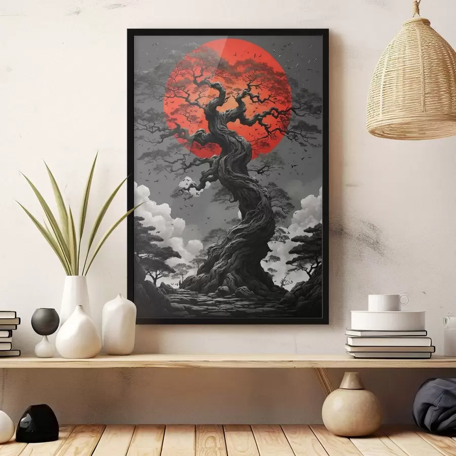 Fototapeedid Abstraktne maastik koos mägedega paberi stiilis f45485