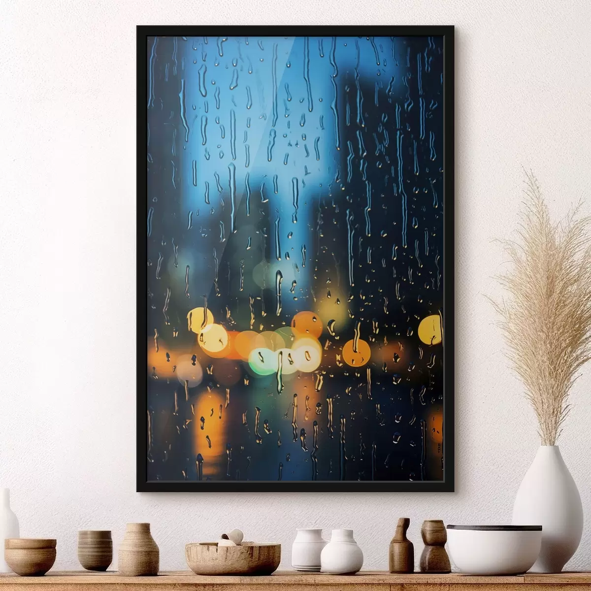 Plakat Tass kohvi laual vihma käes f45500