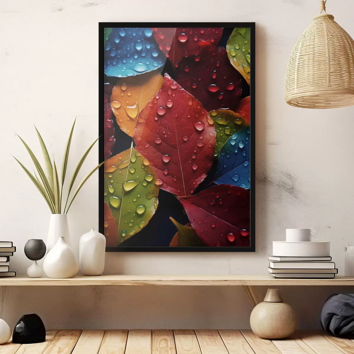 Plakat Värvilised lehed koos veetilkadega f45516