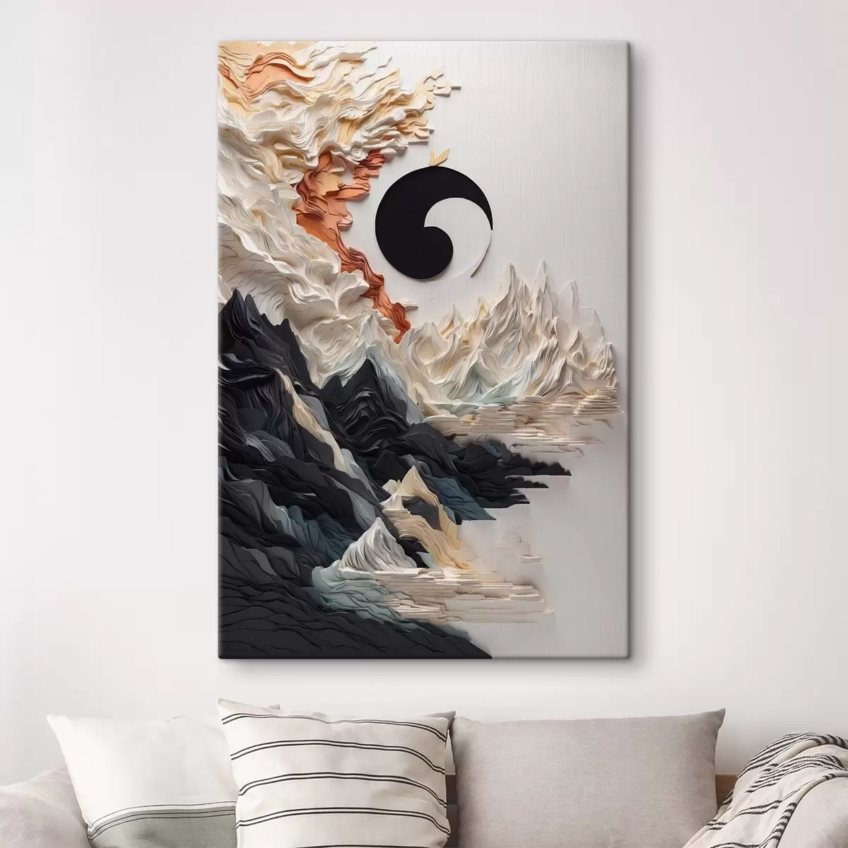 Pilt Abstraktne maastik koos mägedega paberi stiilis s45482