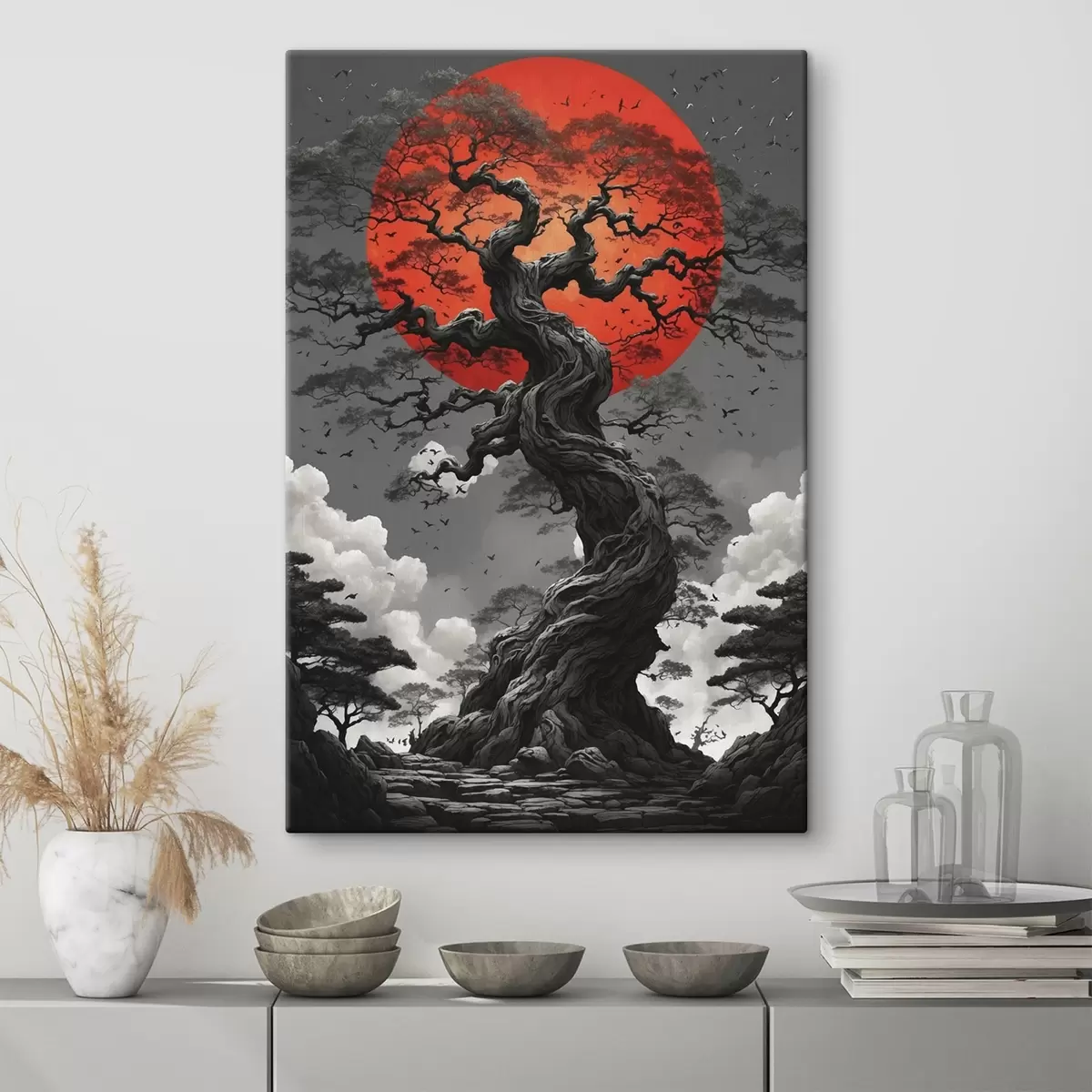 Pilt Abstraktne maastik koos mägedega paberi stiilis s45485