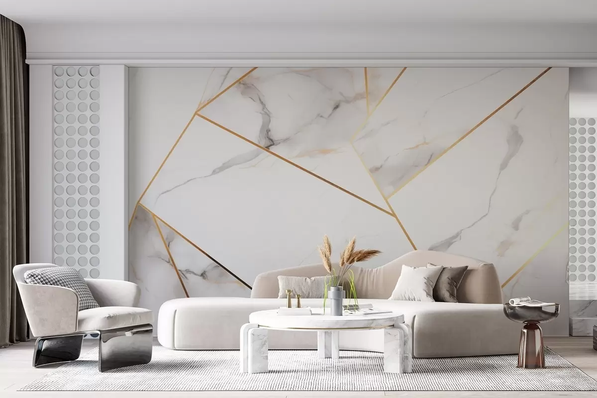 Fototapeedid Marmorpinda imiteeriv kollase geomeetrilise mustriga w09363