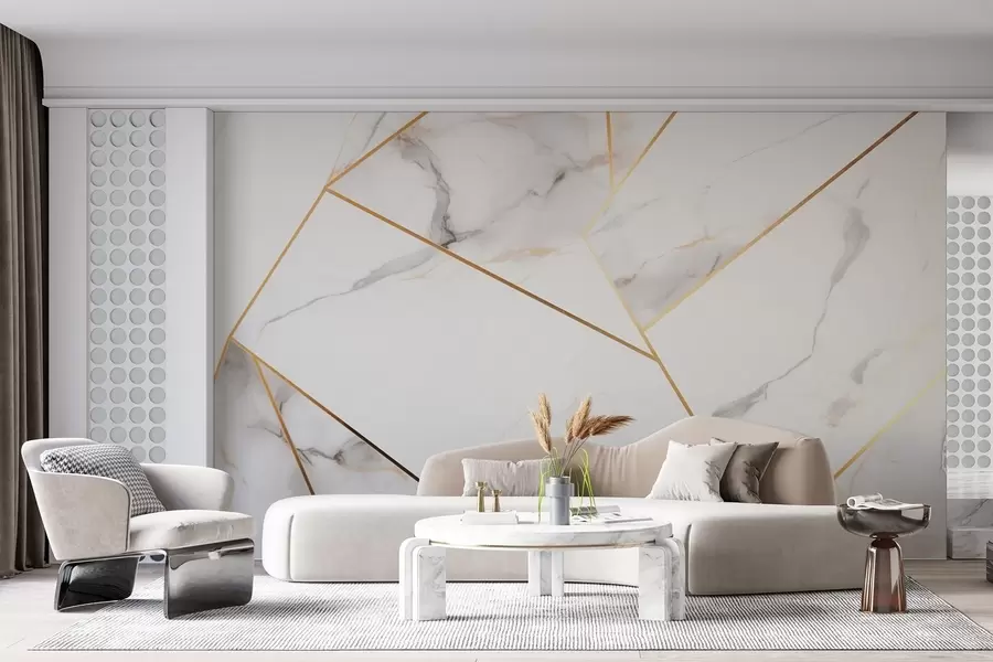 Fototapeedid Marmorpinda imiteeriv kollase geomeetrilise mustriga w09363