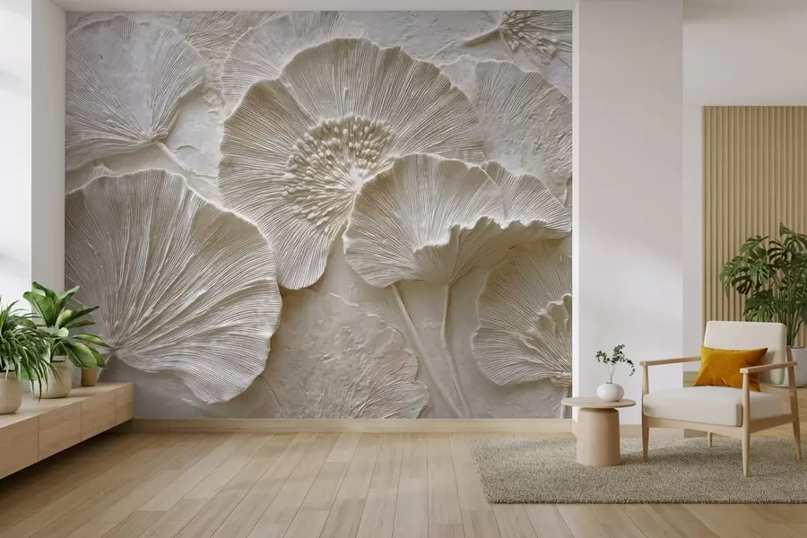 Fototapeedid Volüümne ginkgo lehed kerge reljeefse stiiliga w04444