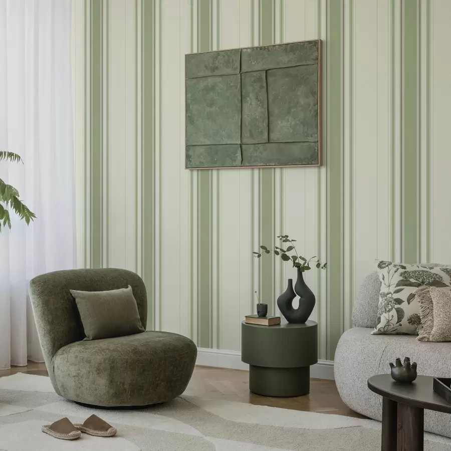 Fototapeedid Kreemvalge taustaga, millel on lai roheline keskne triip a00519