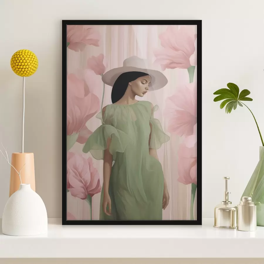 Fototapeedid Tüdruk mütsiga lillede vahel f45678