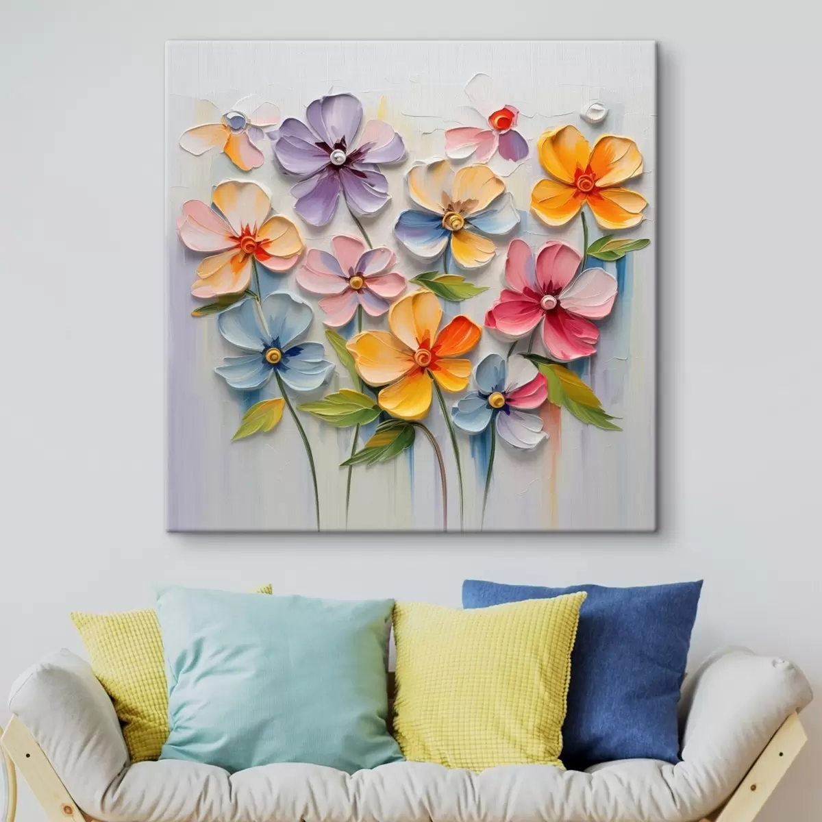 Pilt Lillestatiiv: mitmevärvilised lilled impastotehnikas s45598