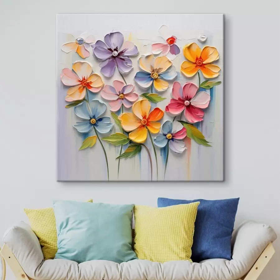 Pilt Lillestatiiv: mitmevärvilised lilled impastotehnikas s45598