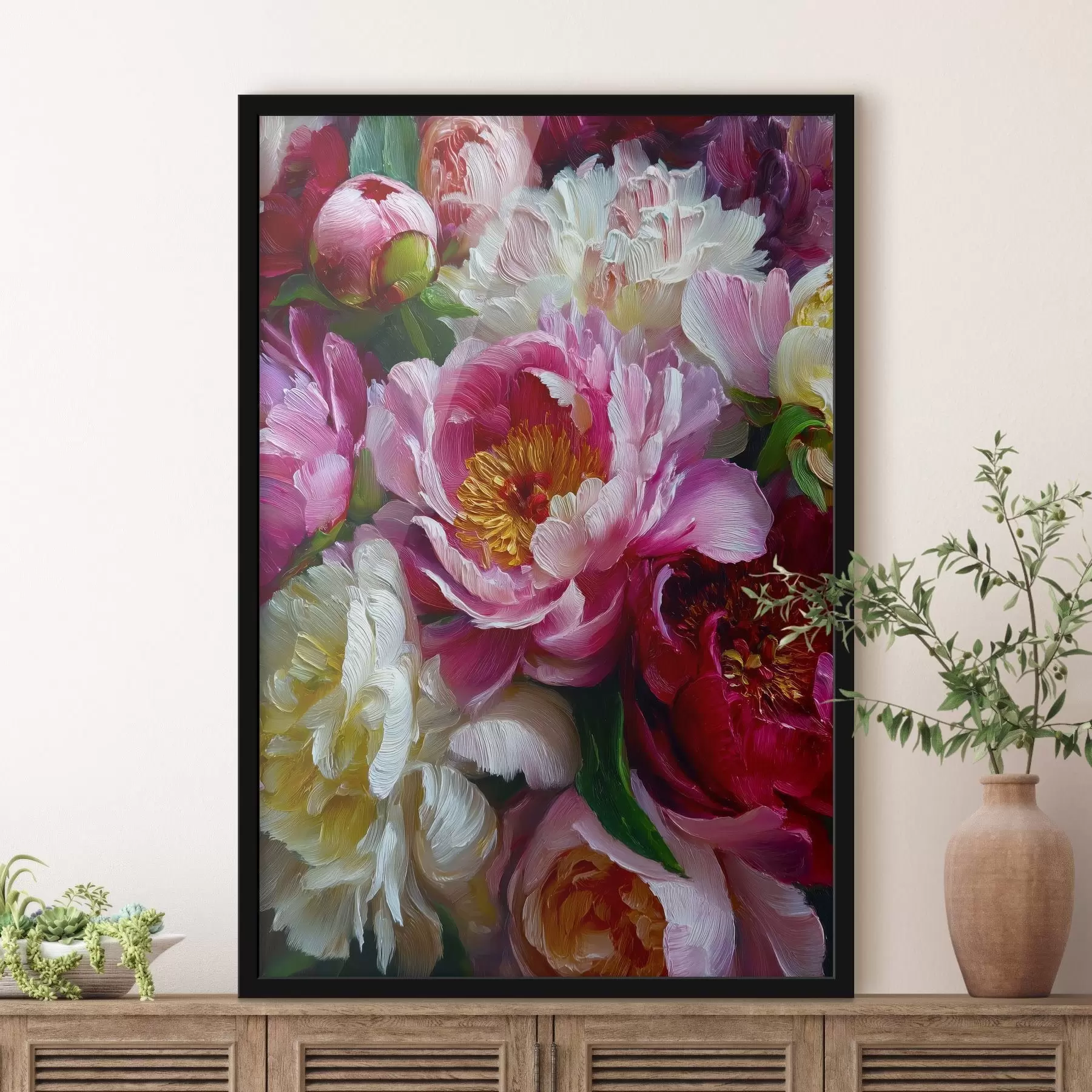 Fototapeedid Lopsakad pojengid impasto tehnikas f45595