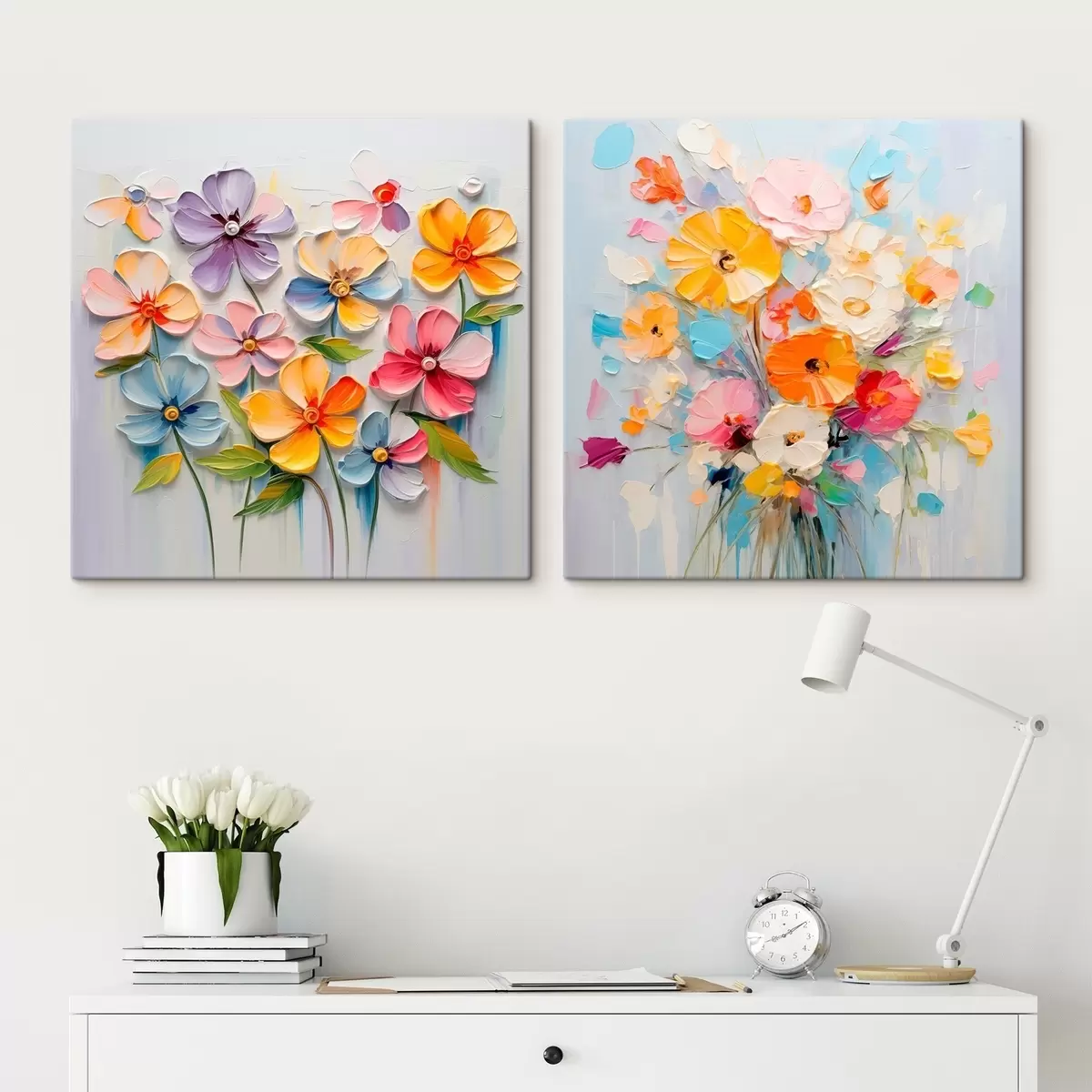 Pilt Abstraktsed heledate lillede kompositsioonid, mis on tehtud impasto tehnikas m00662