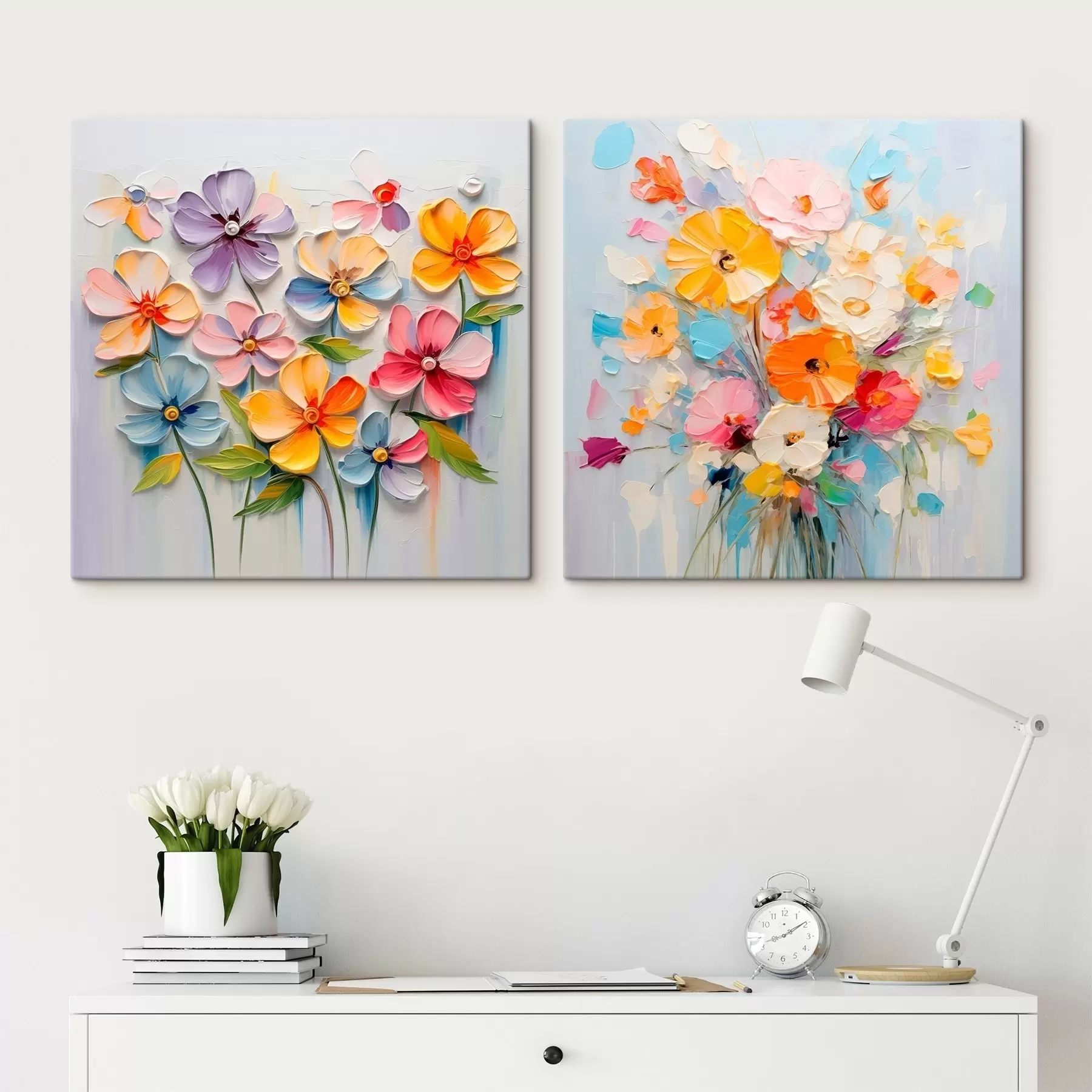 Pilt Abstraktsed heledate lillede kompositsioonid, mis on tehtud impasto tehnikas m00662