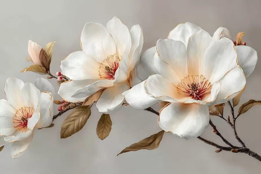 Fototapeedid Õrnad lilled oksal pastelsetes toonides ja oranži keskusega w09299