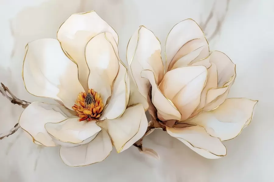 Fototapeedid Suured heledad magnoolia õied pehmete kroonlehtedega w09308