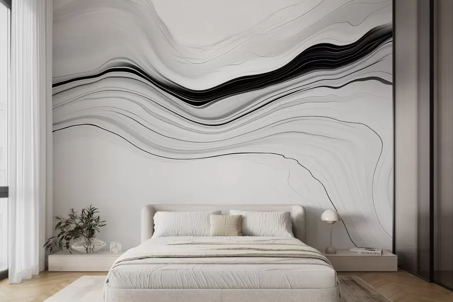 Fototapeedid Must-valge muster marmorikihtide efektiga w09358