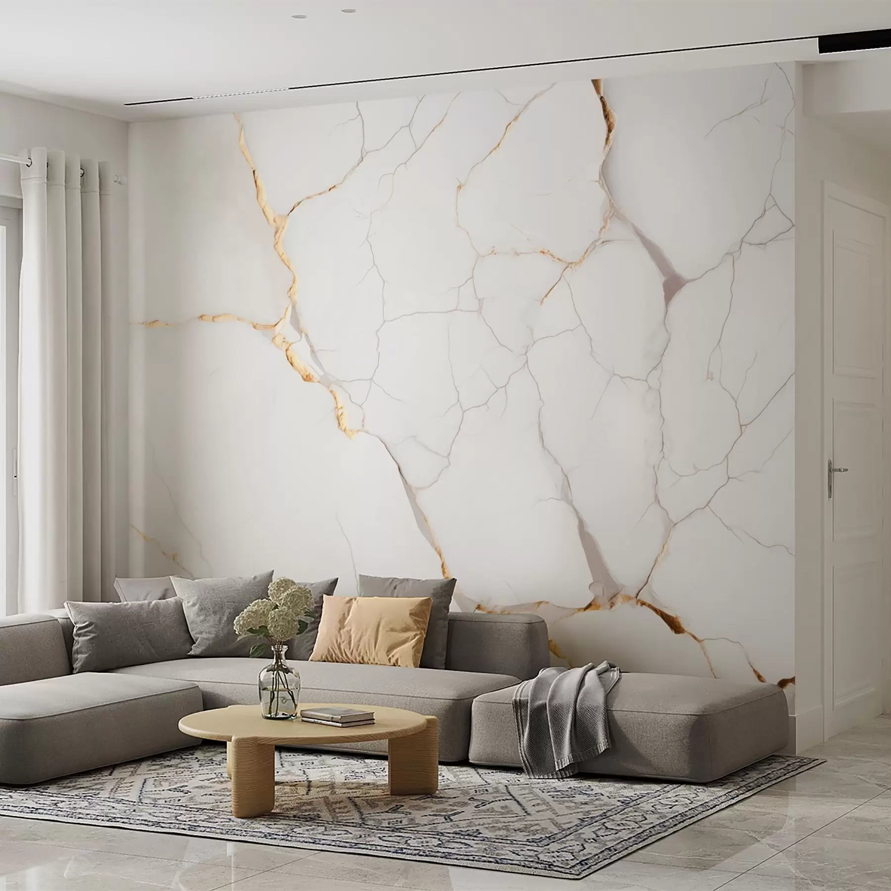 Fototapeedid Marmori imitatsioon peente pragude ja kollaste veenidega w09390