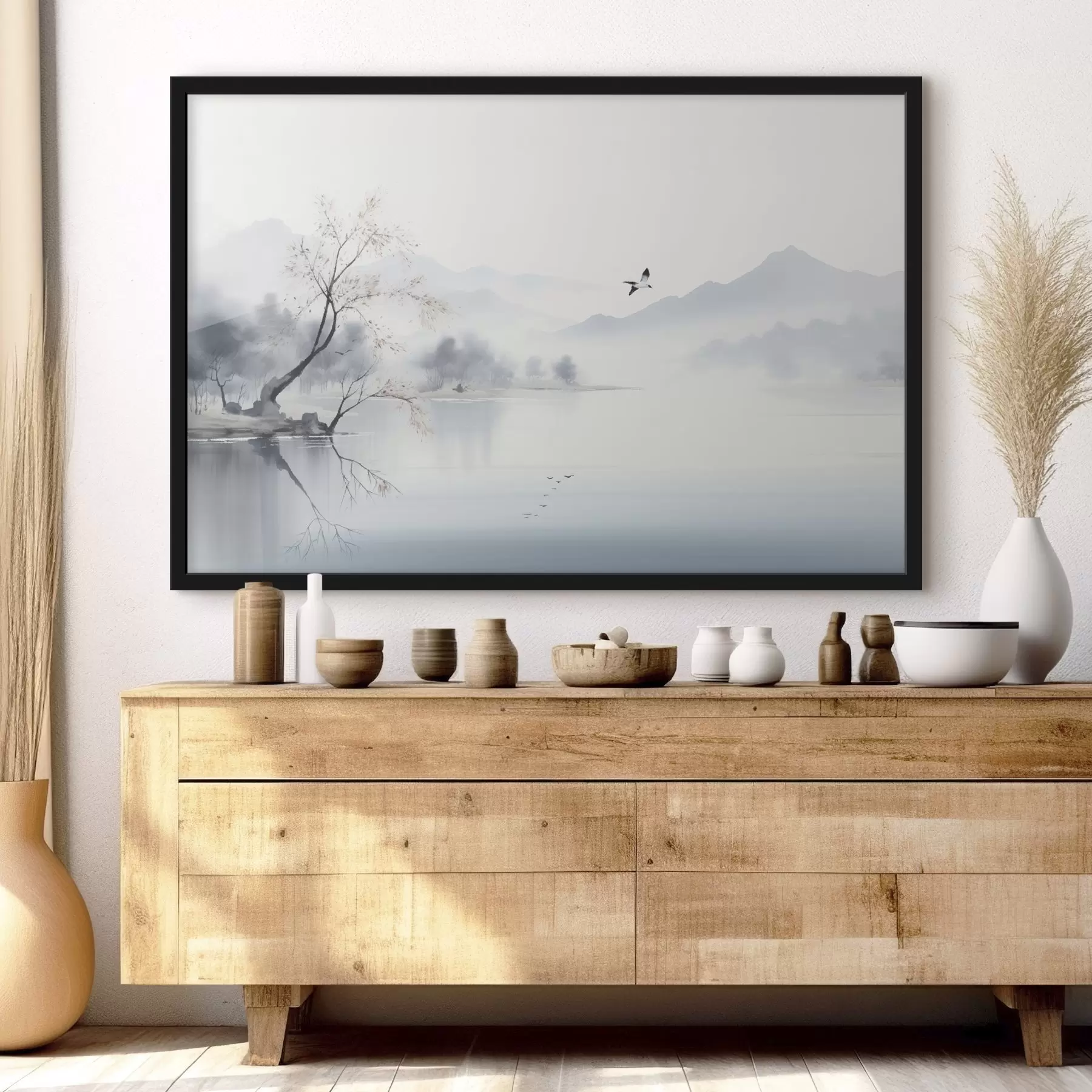 Fototapeedid Udune maastik puu, mägede ja lindudega f45518