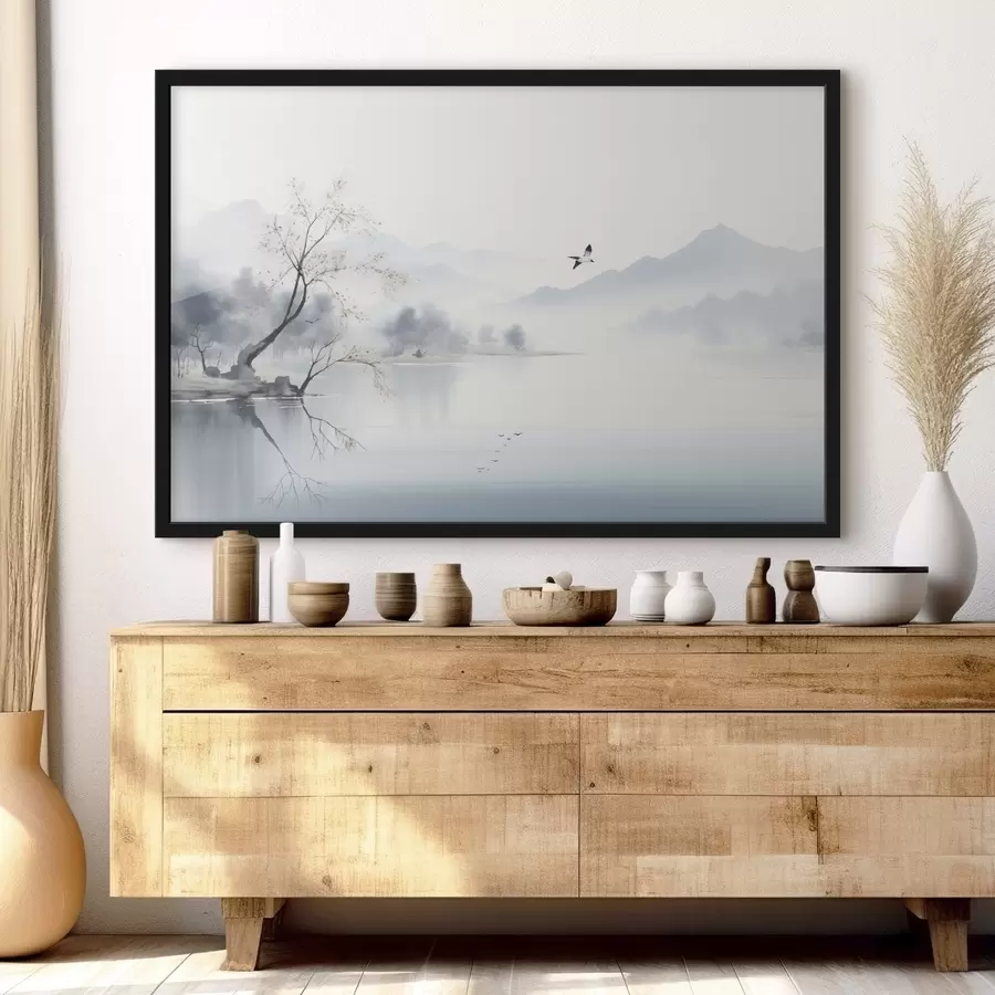 Fototapeedid Udune maastik puu, mägede ja lindudega f45518