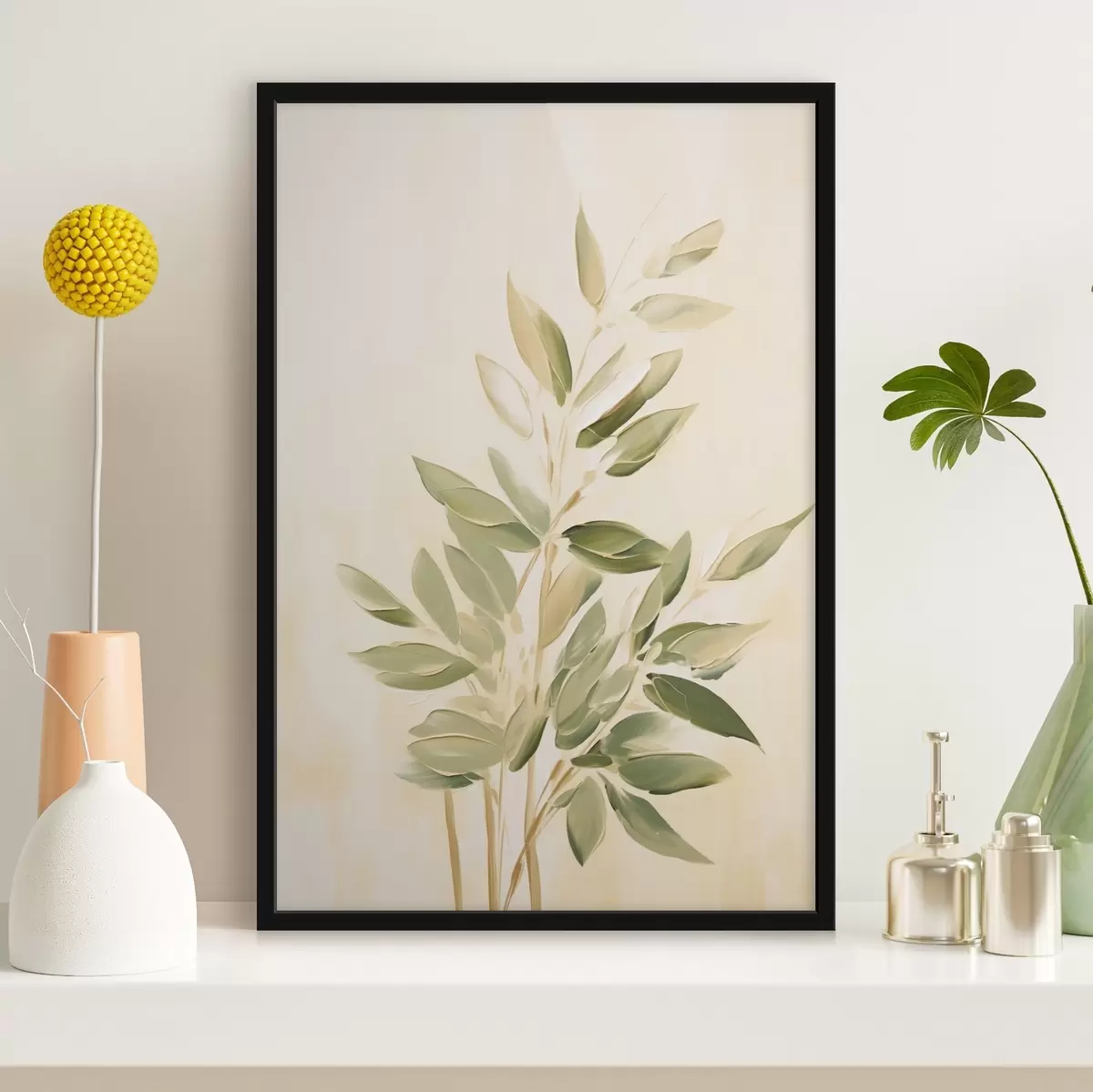 Plakat Roheliste lehtedega haru helebeežil taustal f45689