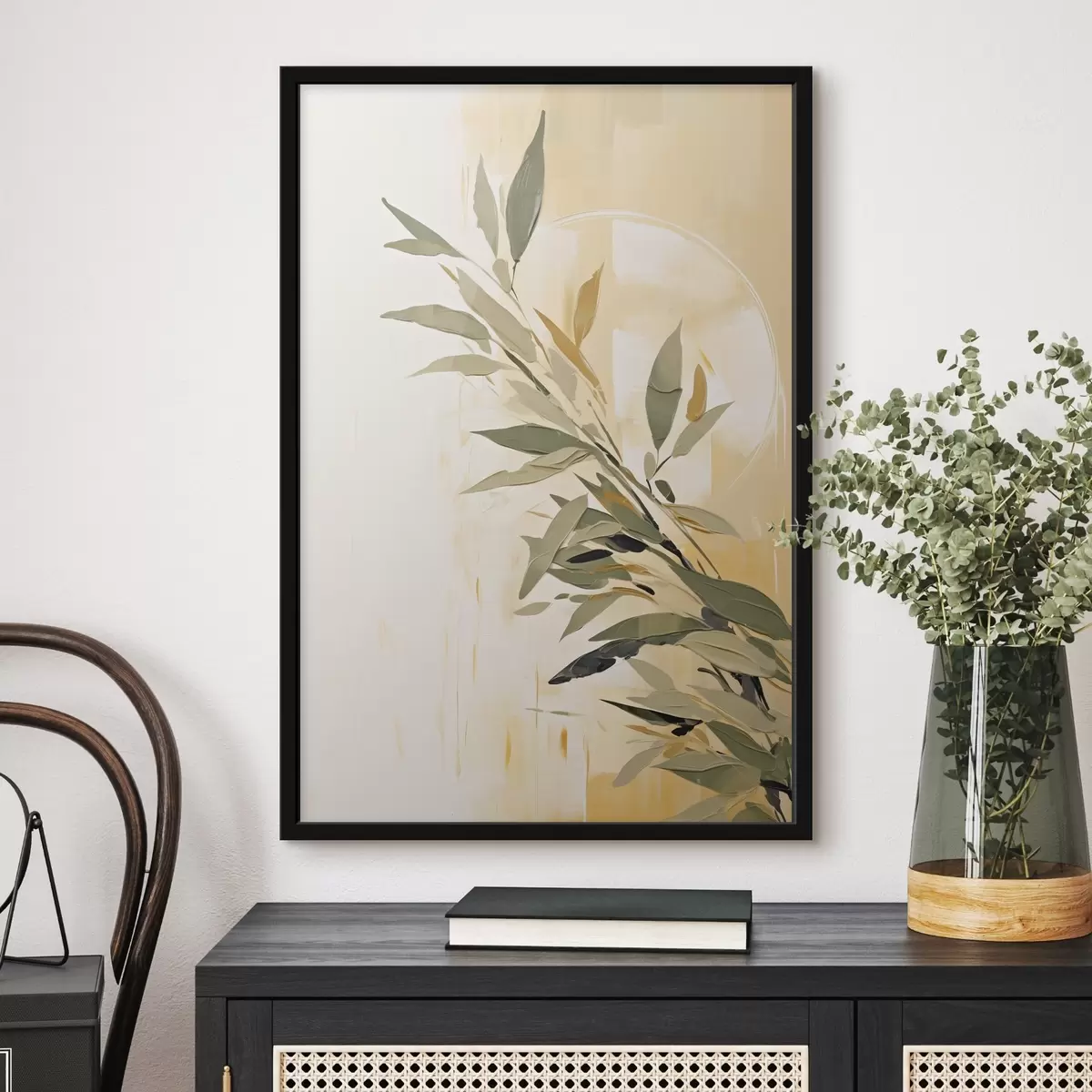 Plakat Roheliste lehtedega botaaniline haru soojal taustal f45690