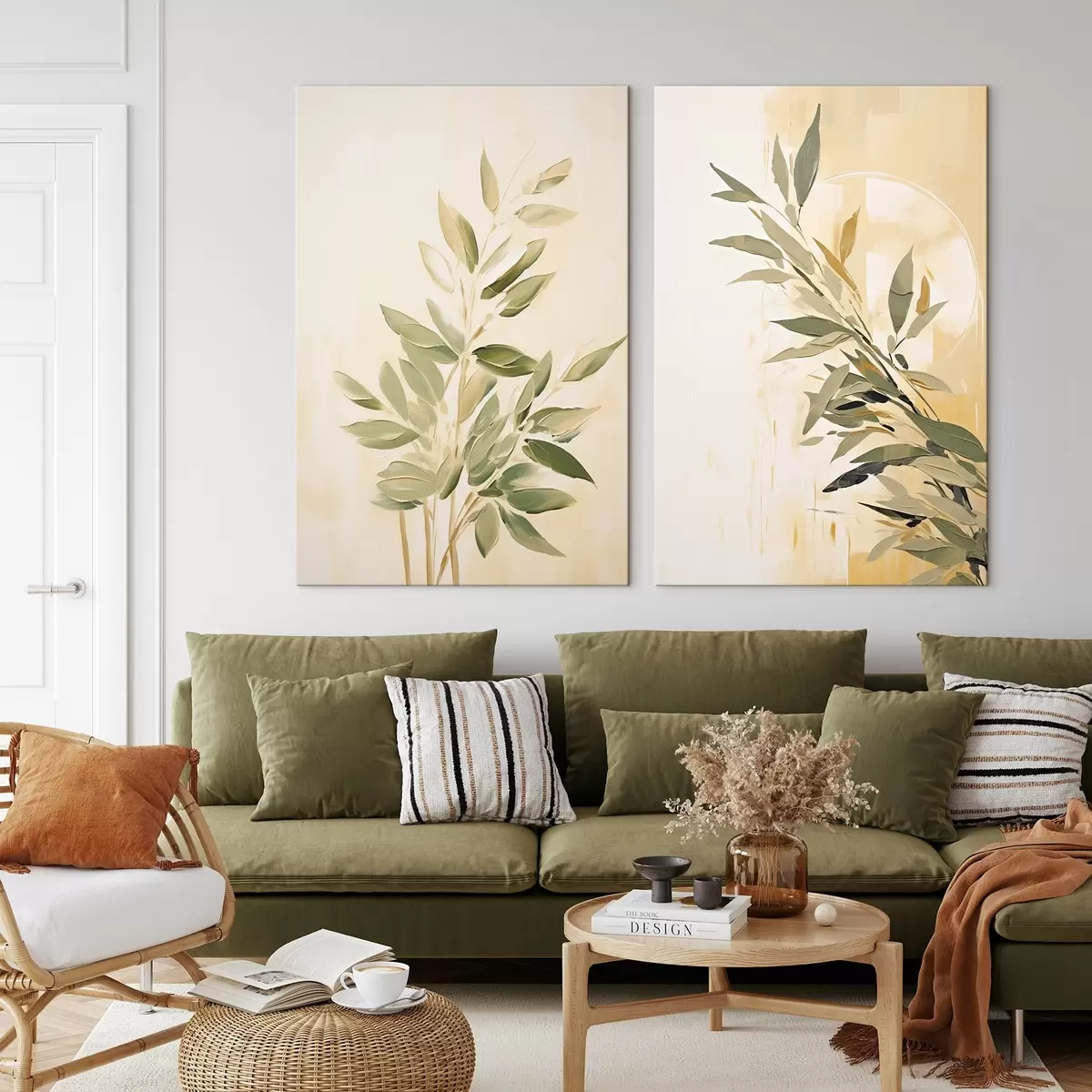 Pilt Roheliste lehtedega botaaniline haru soojal taustal m00686