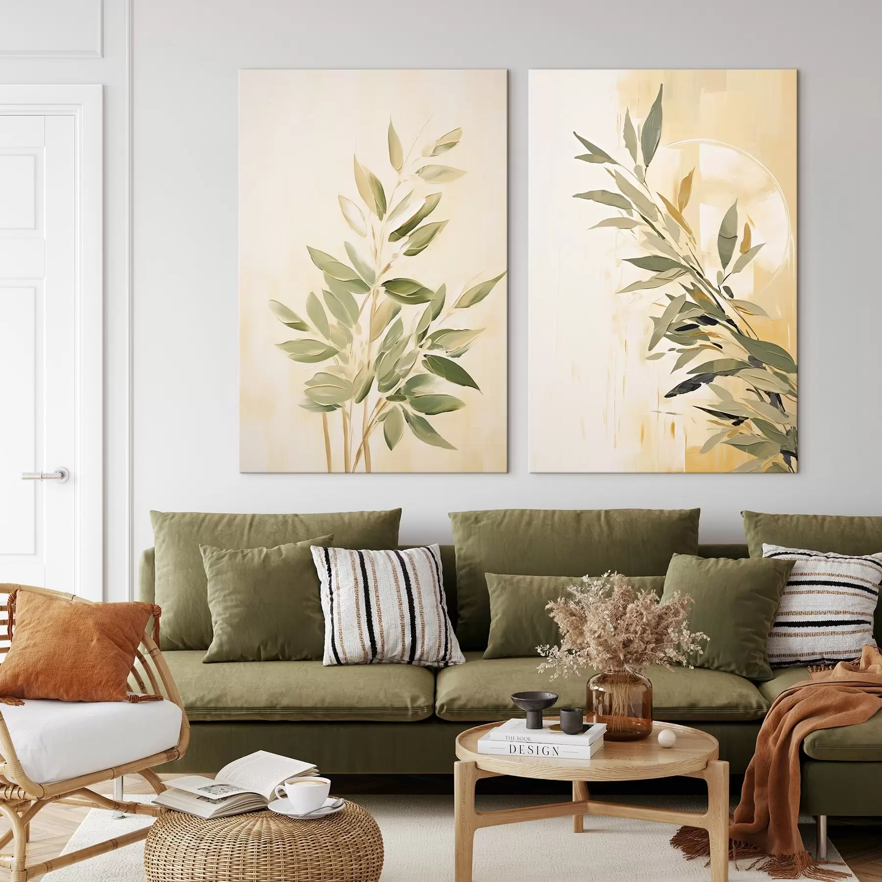 Pilt Roheliste lehtedega botaaniline haru soojal taustal m00686