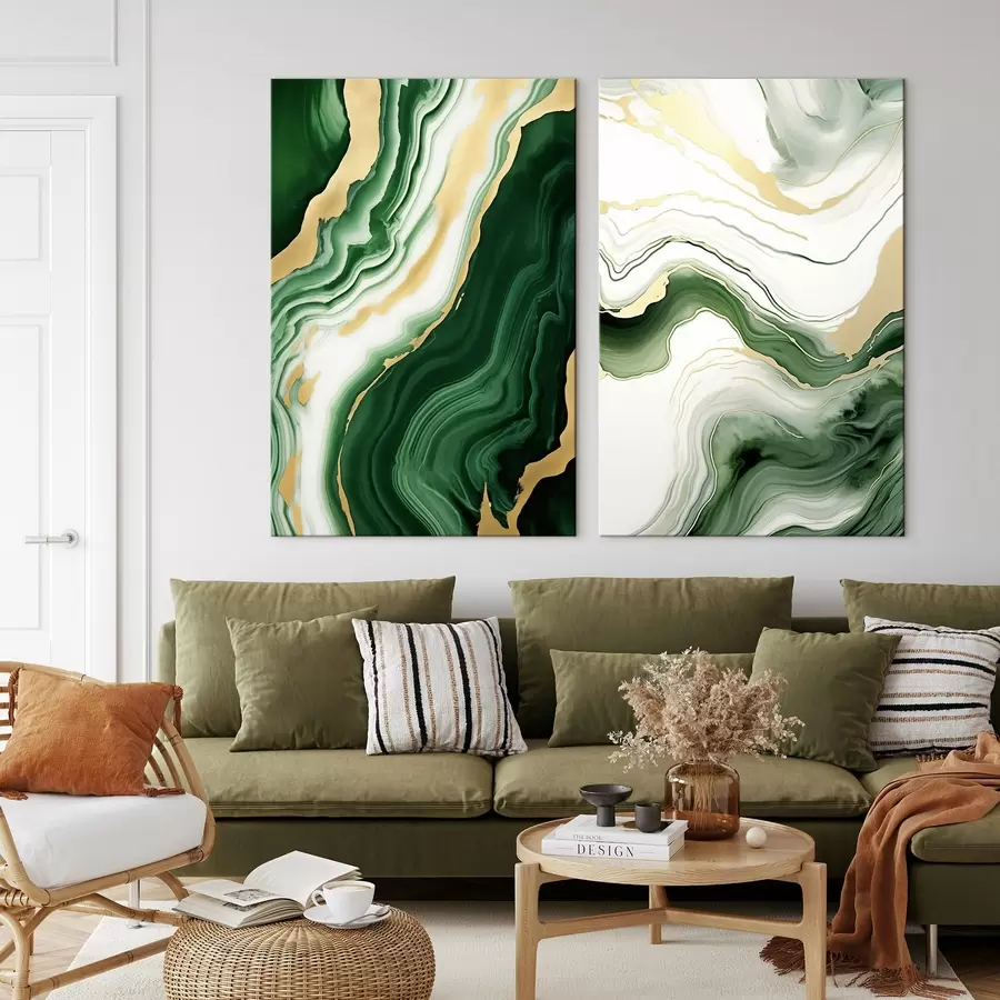 Pilt Rohelise ja valge marmori tekstuurid oranžikollaste veenidega m00688