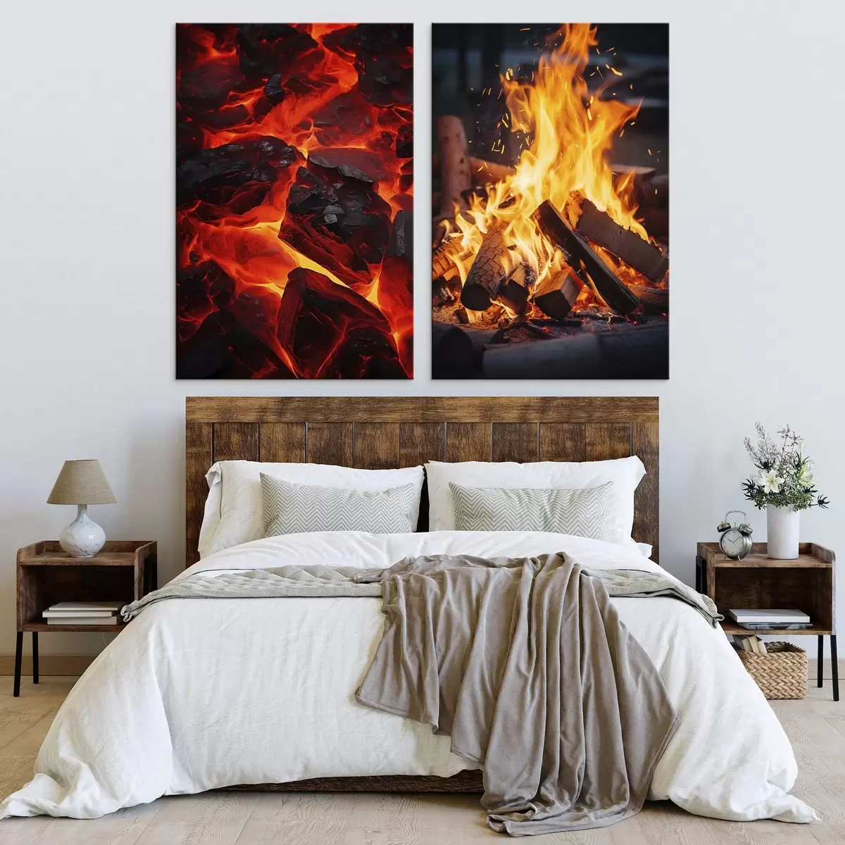 Pilt Põlevad söed ja leegitsev tuli pimedas m00696