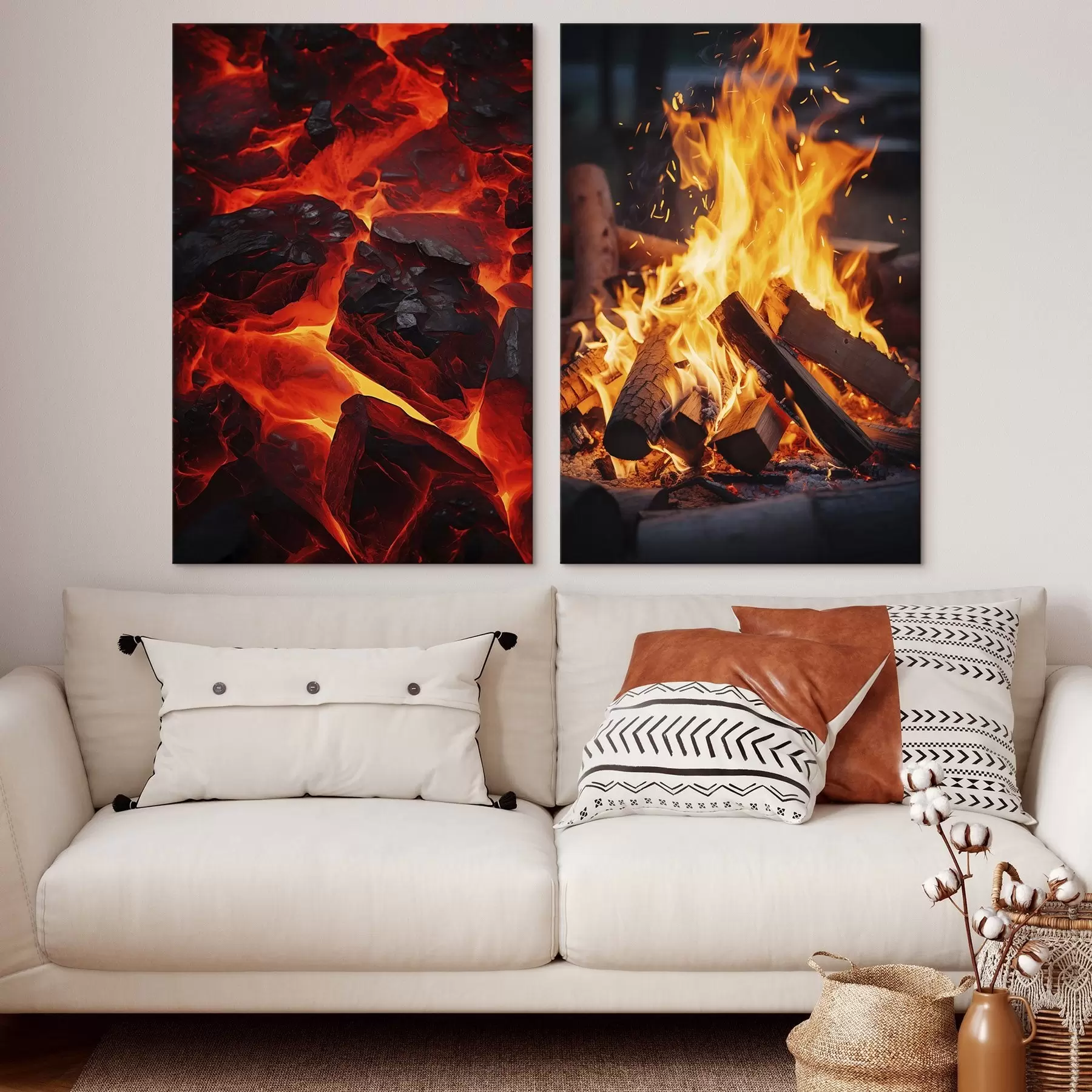 Pilt Põlevad söed ja leegitsev tuli pimedas m00696