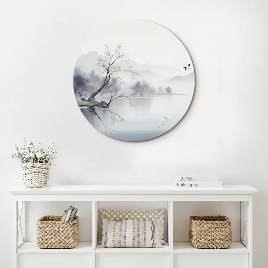 Pilt Udune maastik puu, mägede ja lindudega r45518