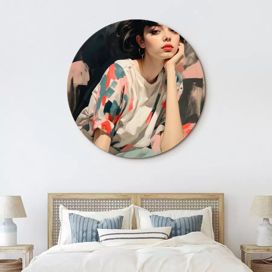 Pilt Tüdruku portree silmade ja abstraktsete piirjoontega taustal r45623