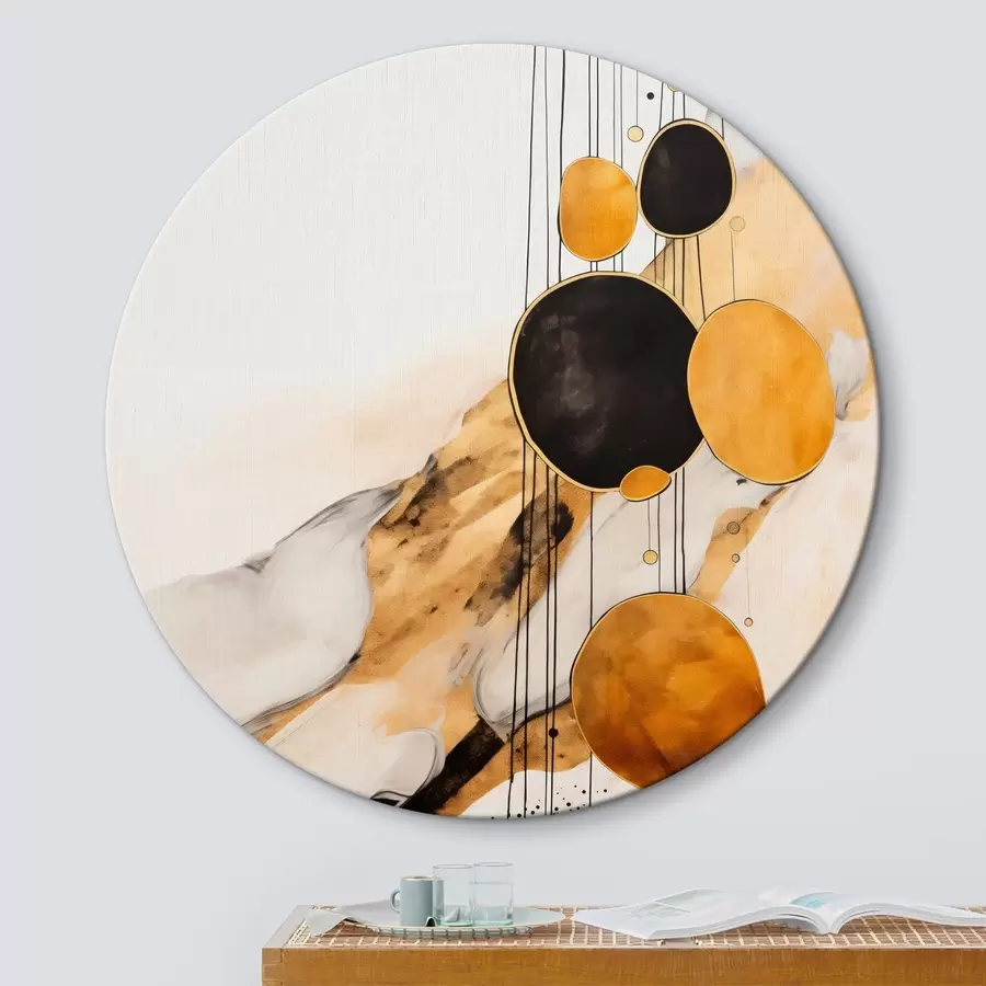 Pilt Abstraktsed oranžid ja mustad ringid heledal taustal r45693