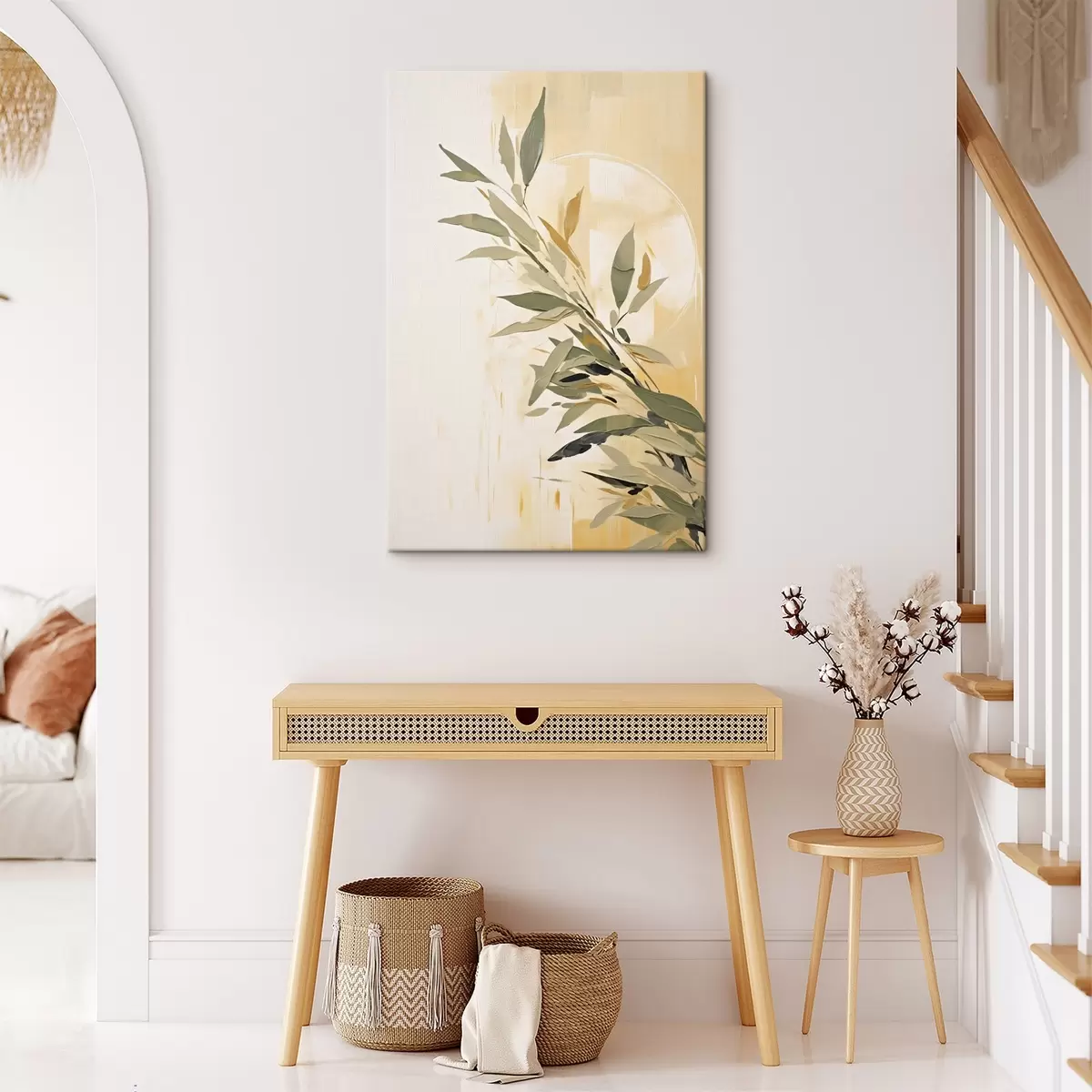 Pilt Roheliste lehtedega botaaniline haru soojal taustal s45690