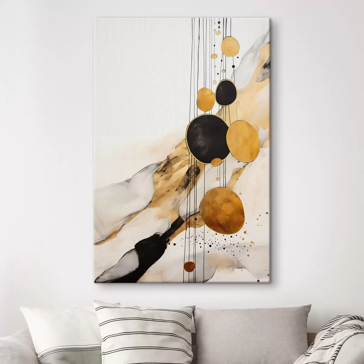 Pilt Abstraktsed oranžid ja mustad ringid heledal taustal s45693