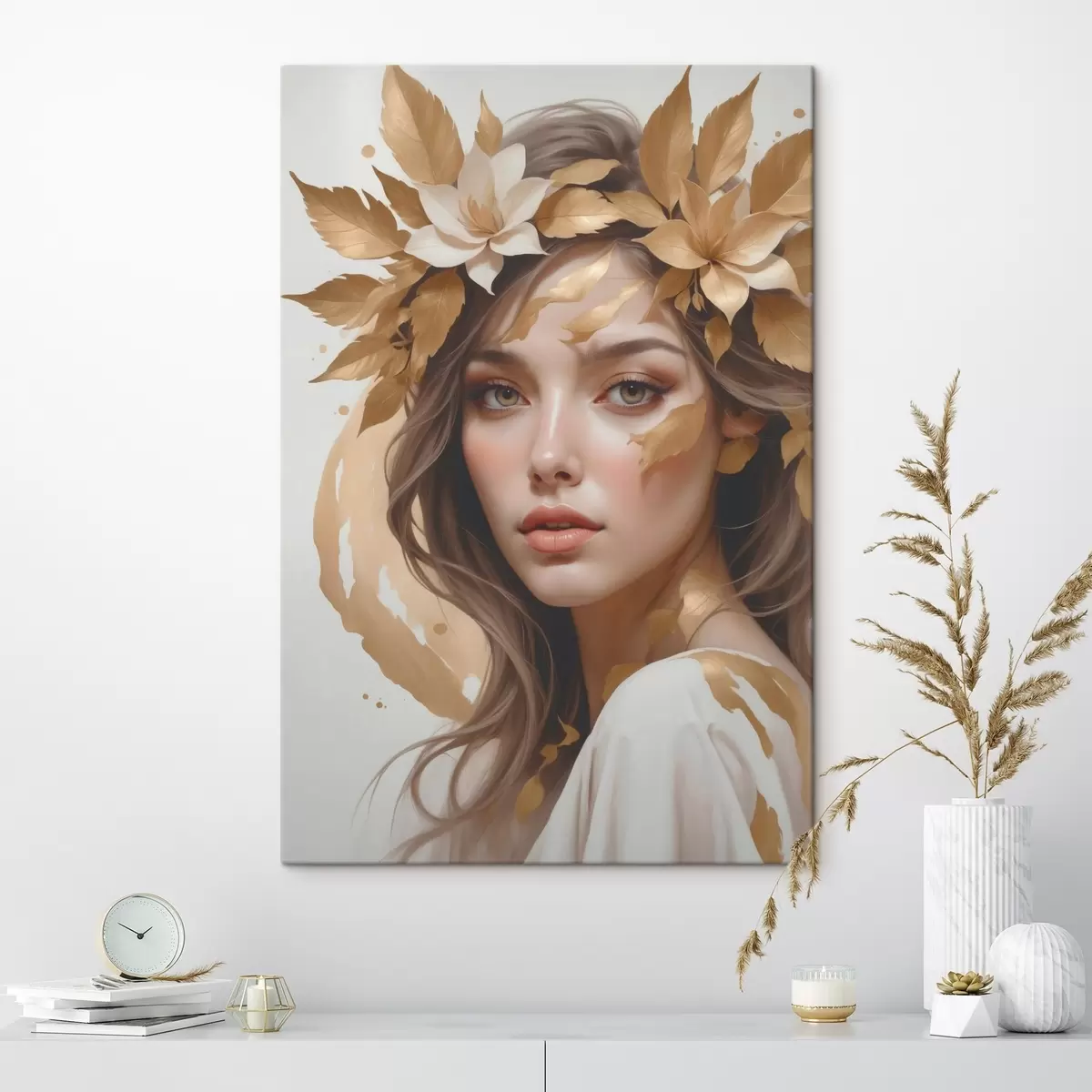 Pilt Naine, kellel on lehed juustes s45748