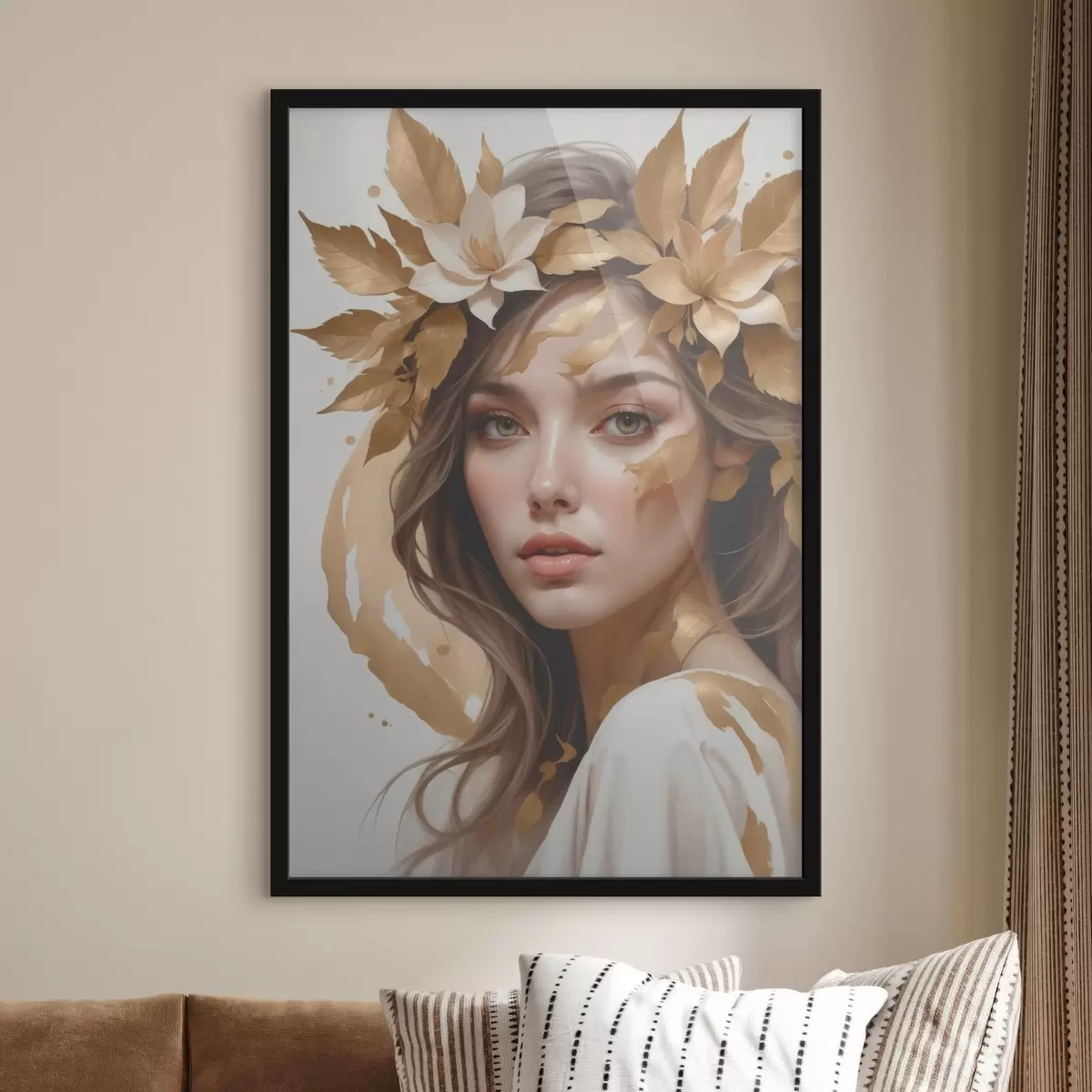 Plakat Naine, kellel on lehed juustes f45748