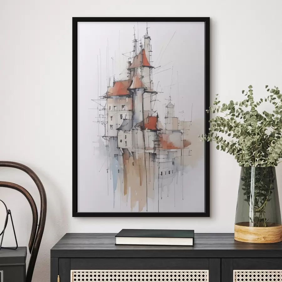 Fototapeedid Majade imitatsioon skits ja akvarell f45764