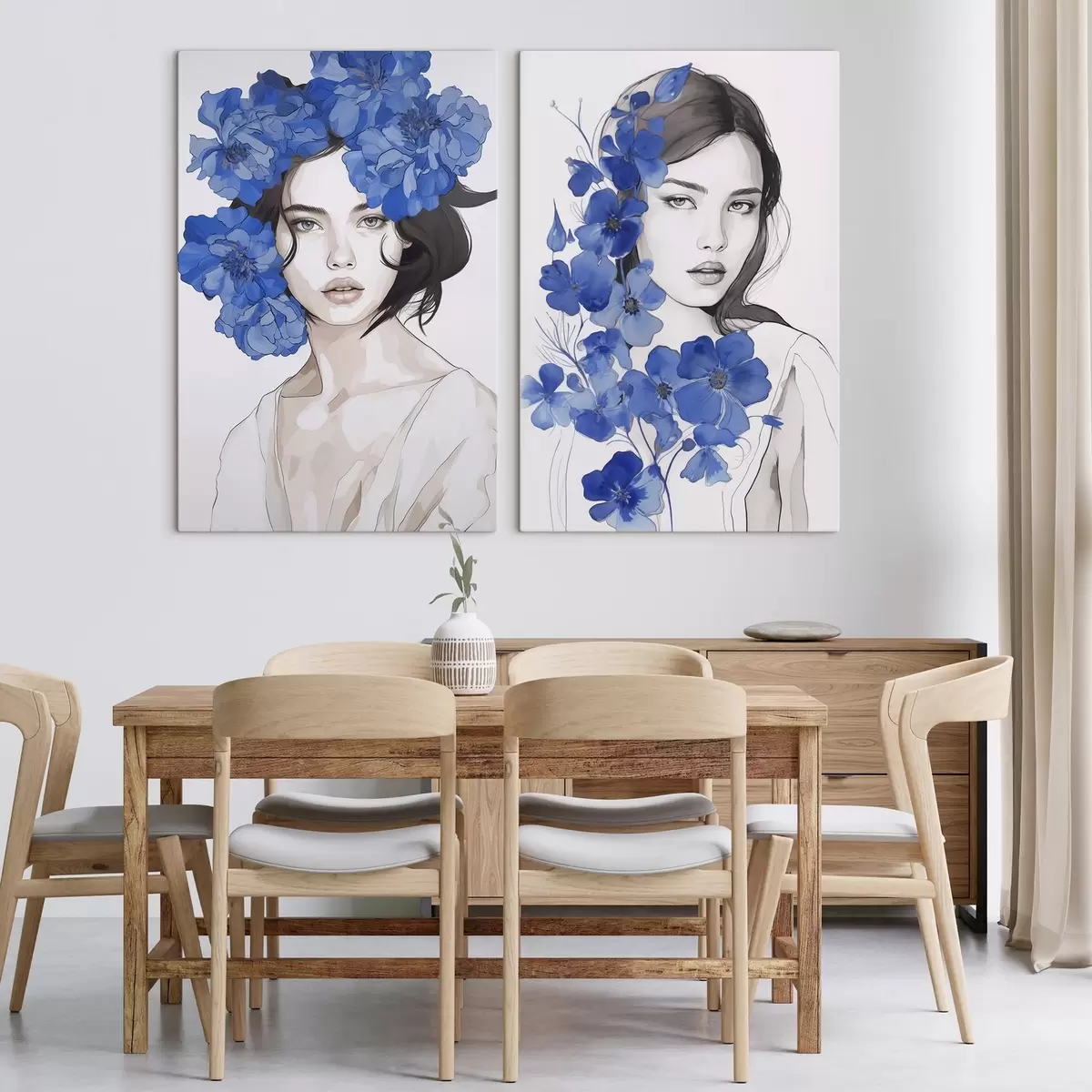 Pilt Tüdruku portree siniste lilledega m00721