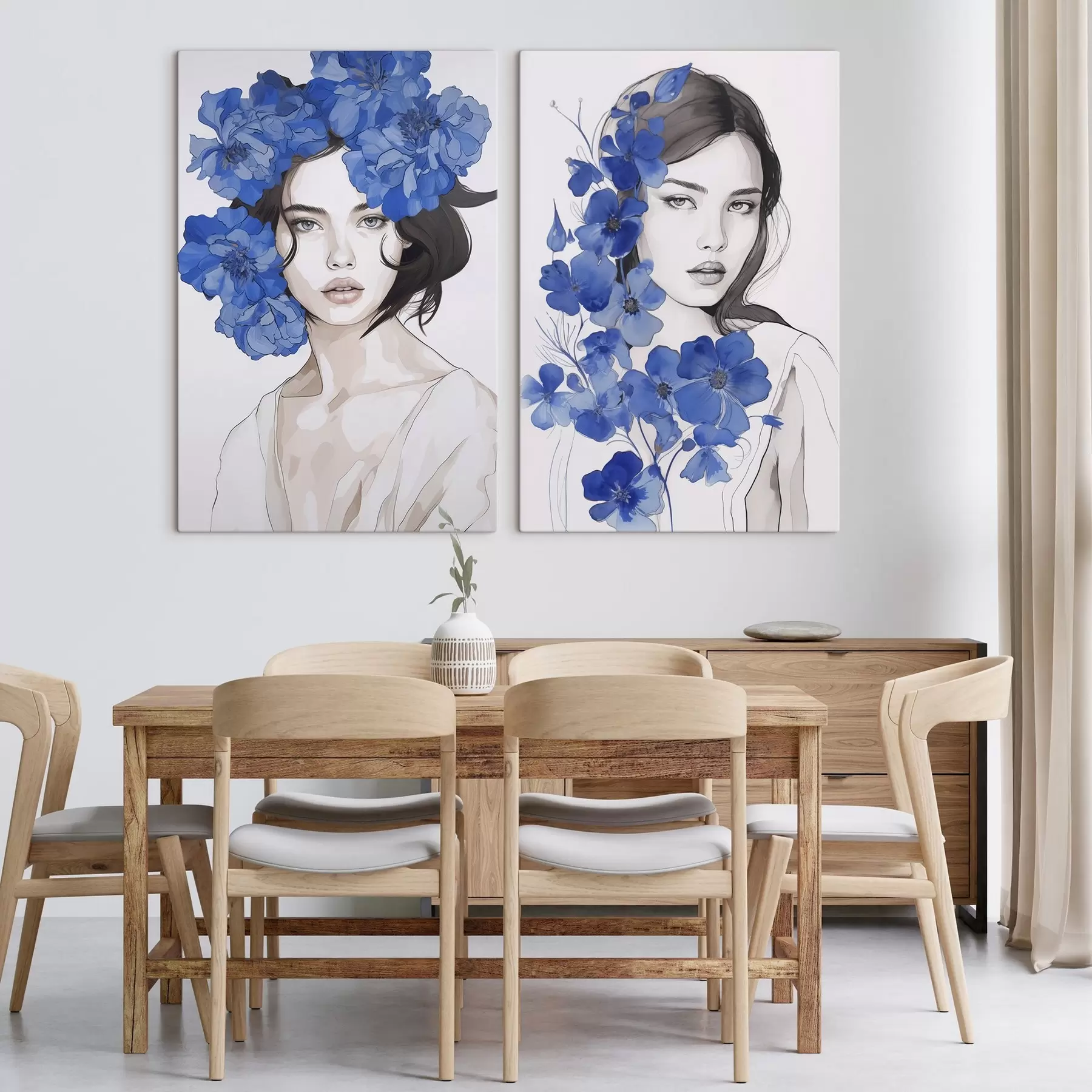 Pilt Tüdruku portree siniste lilledega m00721