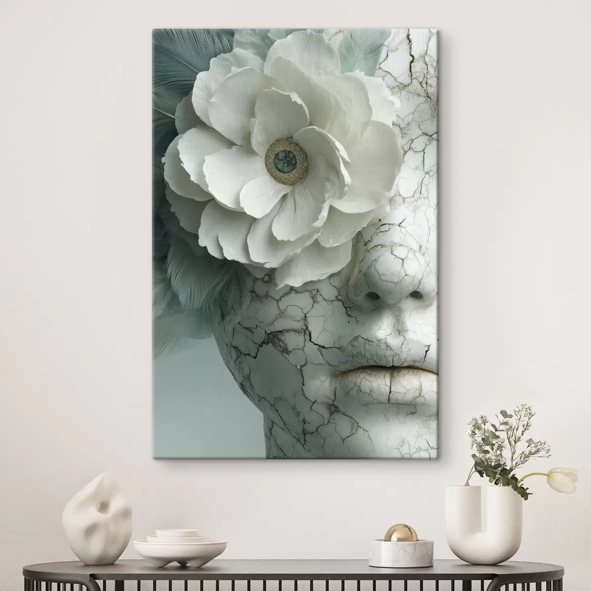 Pilt marmorist tüdruku nägu lillega s45709