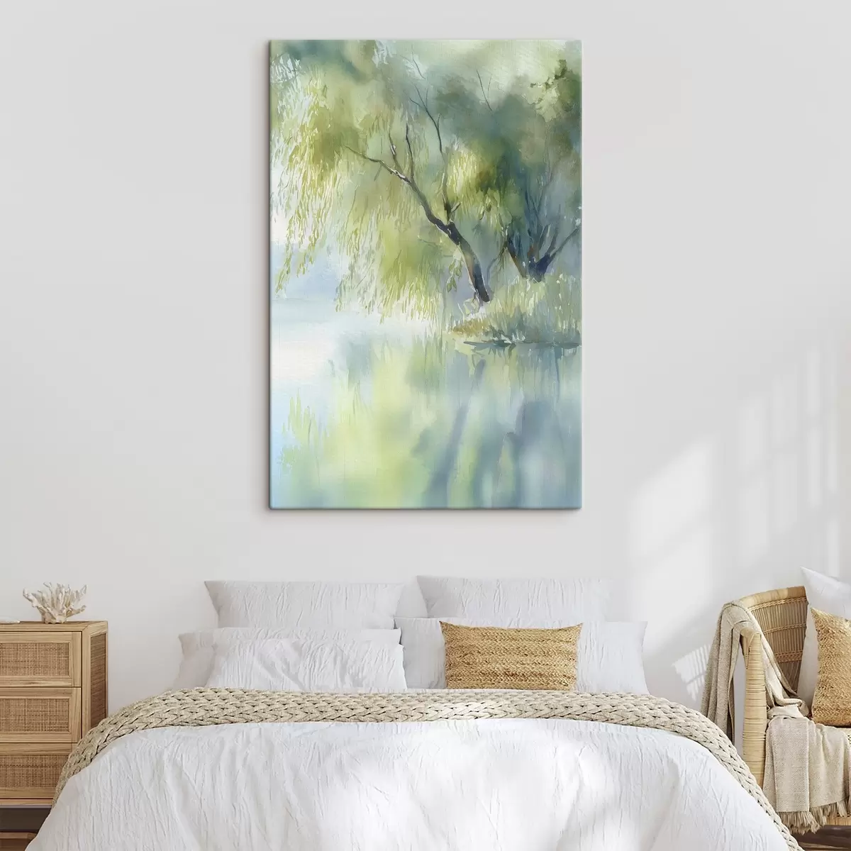 Pilt järve kaldal kasvav paju akvarellstiilis s45715