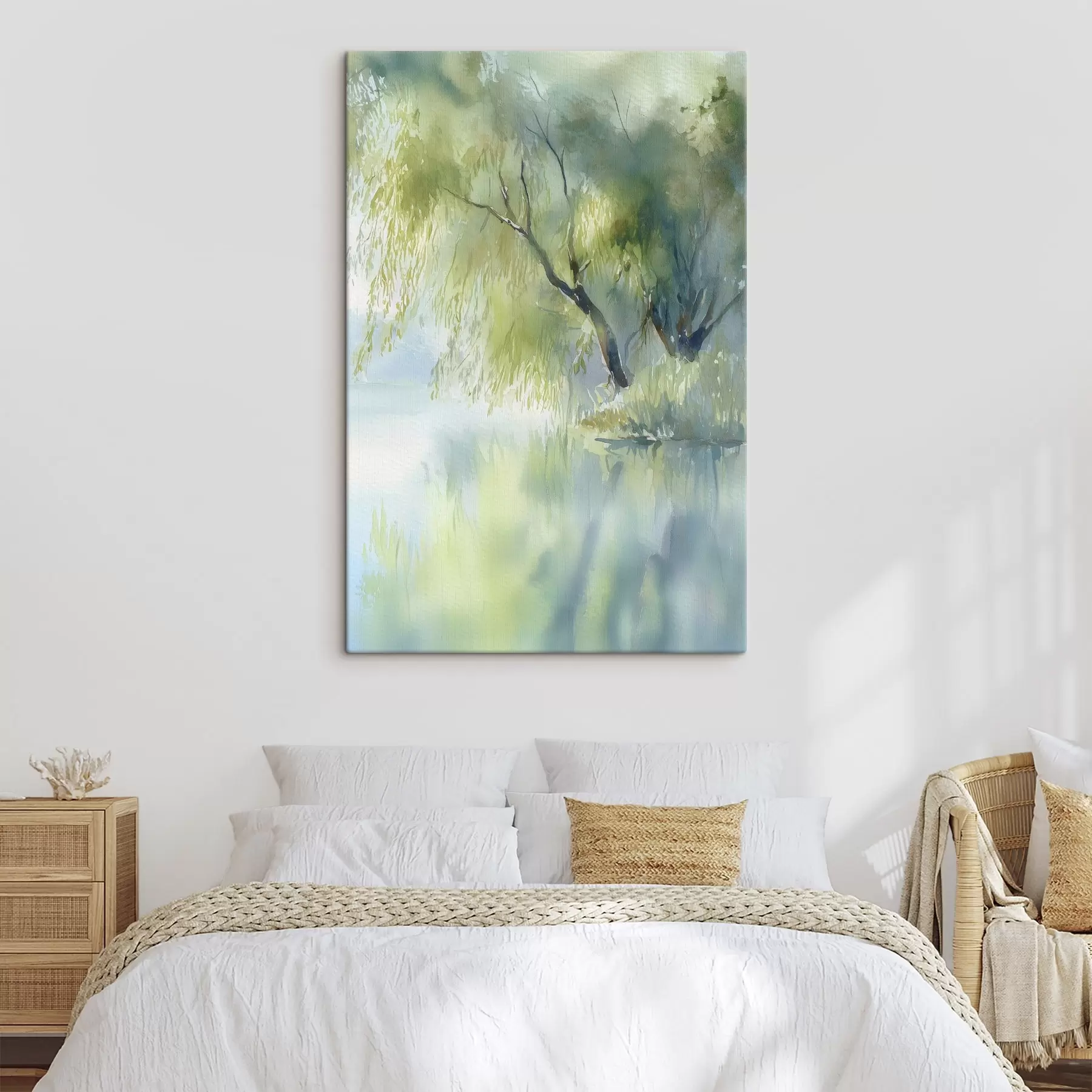 Pilt järve kaldal kasvav paju akvarellstiilis s45715